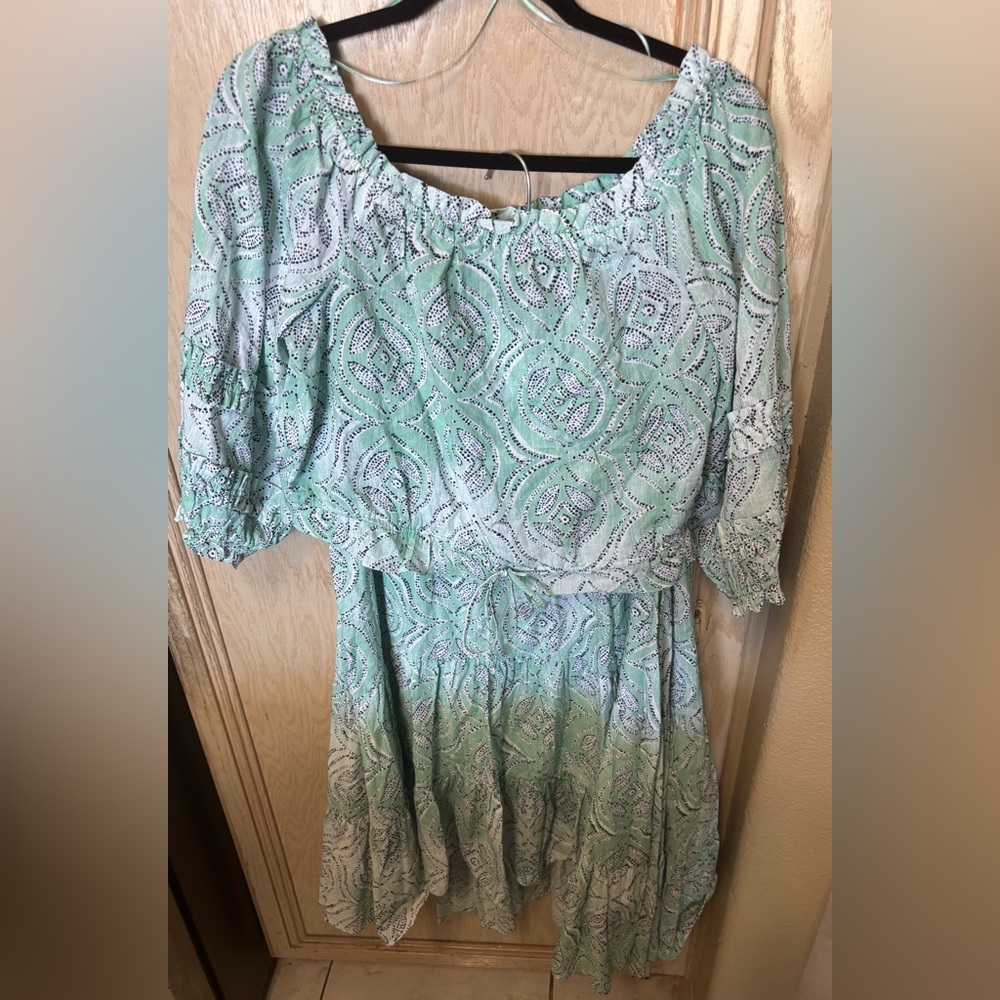 Lauren Conrad Matching Set Skirt Shirt Green Mint Paisley Leaf Pattern Sz M/L‎